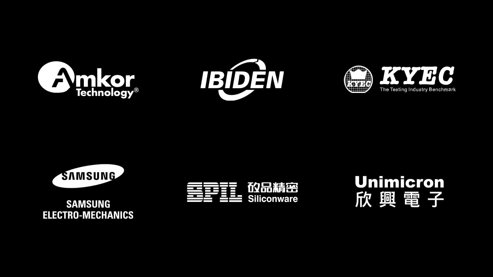 NVIDIA release graphic showing the logos of Amkor, IBIDEN, KYEC, Samsung Electro-Mechanics, SPIL and Unimicron on a black background